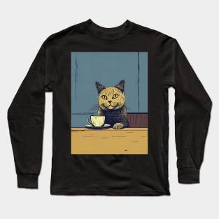 cat enjoy coffee Long Sleeve T-Shirt